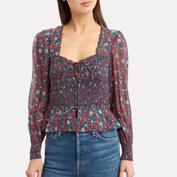 INTERMIX Tops - Intermix Alaina Smocked Silk Floral Top
